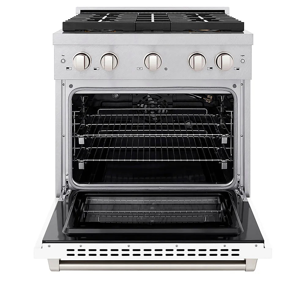 ZLINE Paramount 30-inch range in satin stainless steel with white matte door PSGRS-WM-30, front view