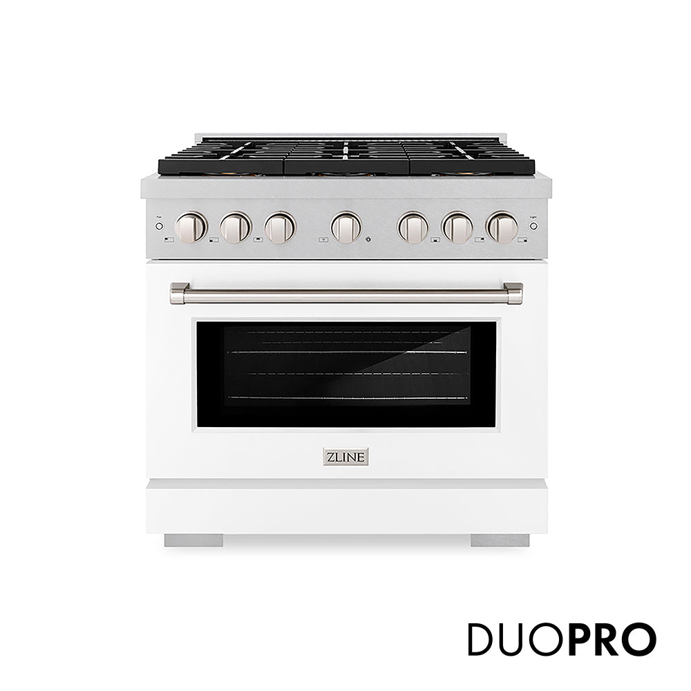 ZLINE Paramount 36-inch range in satin stainless steel with white matte door PSGRS-WM-36