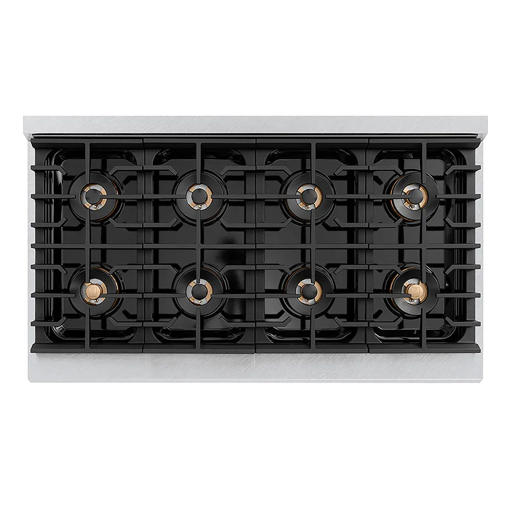 ZLINE Autograph Edition Paramount 48-inch range in satin stainless steel and matte black accents PSGRSZ-48-MB, from above