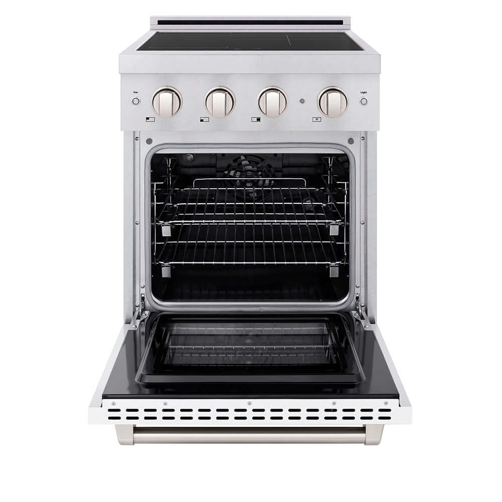 ZLINE Paramount 24-inch range in satin stainless steel with white matte door SINRS-WM-24, front view