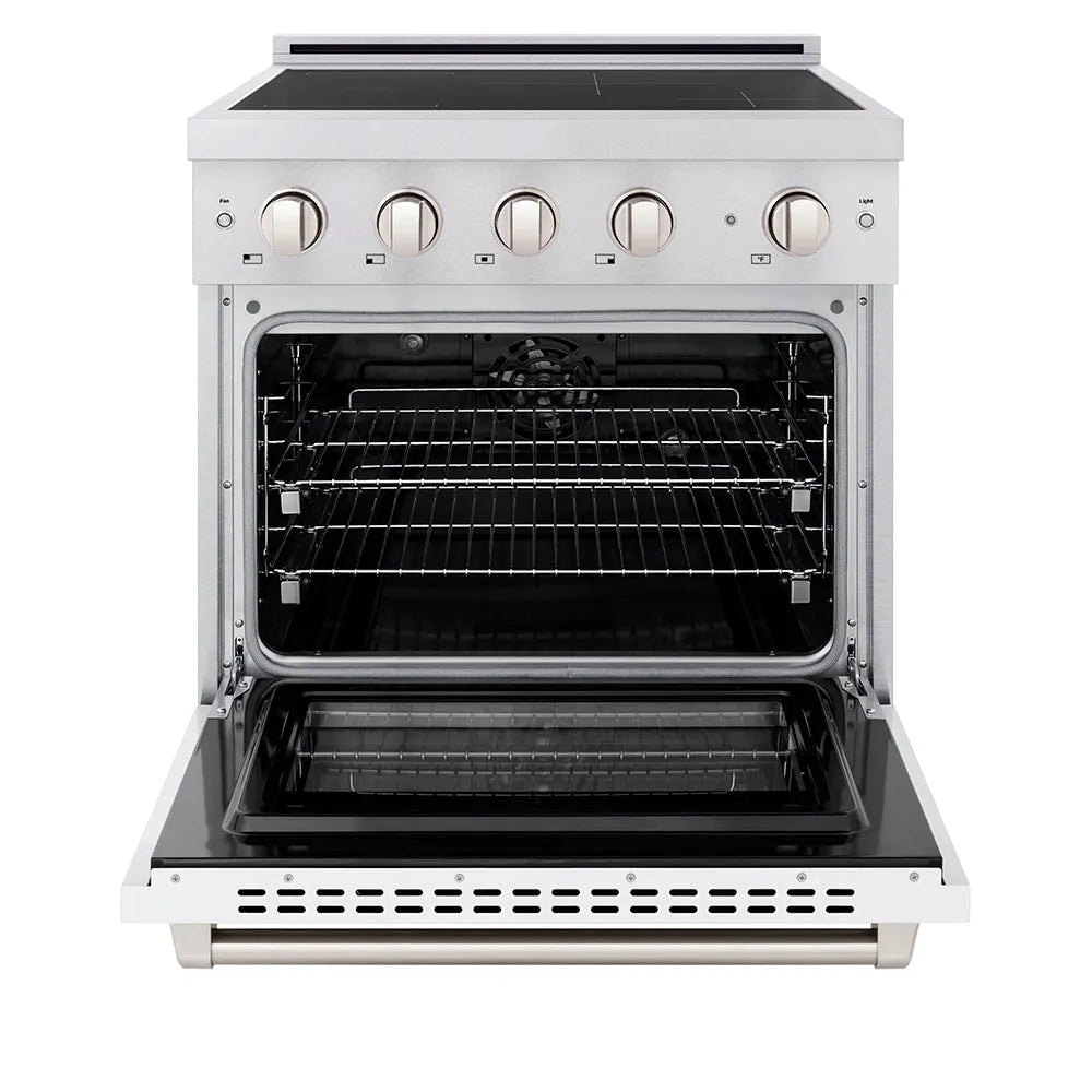 ZLINE Paramount 30-inch range in satin stainless steel with white matte door SINRS-WM-30, front view