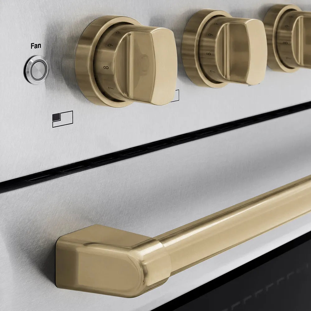 ZLINE Autograph Edition Paramount 24-inch range in satin stainless steel and champagne bronze accents SINRSZ-24-CB, detail