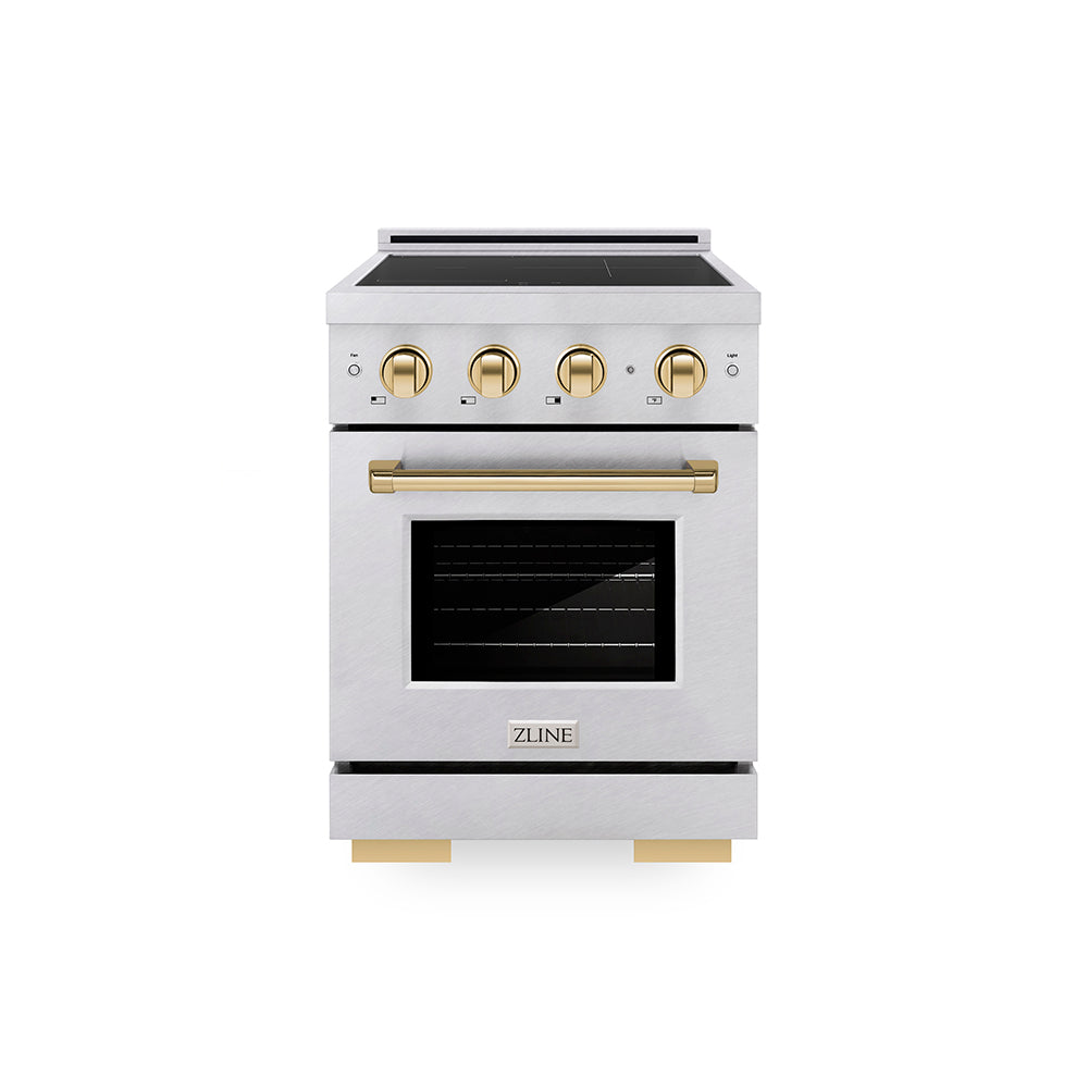 ZLINE Autograph Edition Paramount 24-inch range in satin stainless steel and polished gold accents SINRSZ-24-G