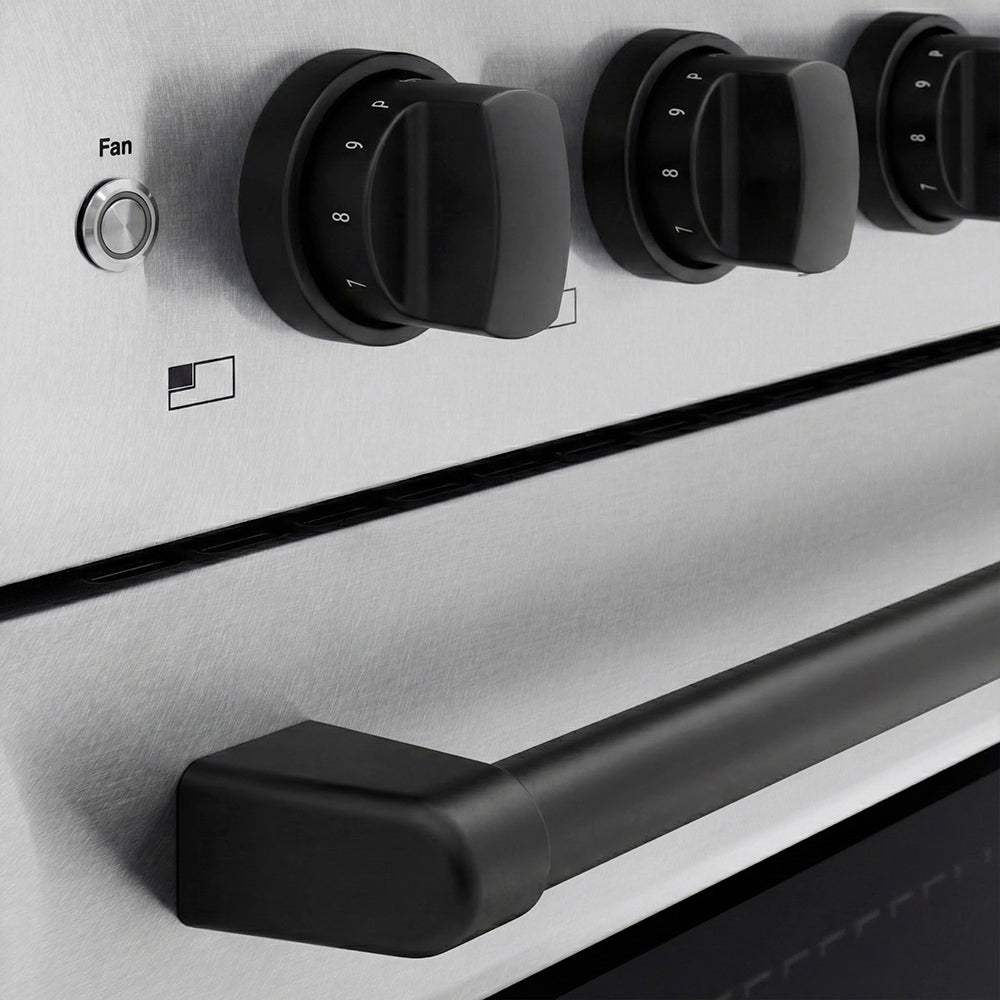 ZLINE Autograph Edition Paramount 24-inch range in satin stainless steel and matte black accents SINRSZ-24-MB, detail