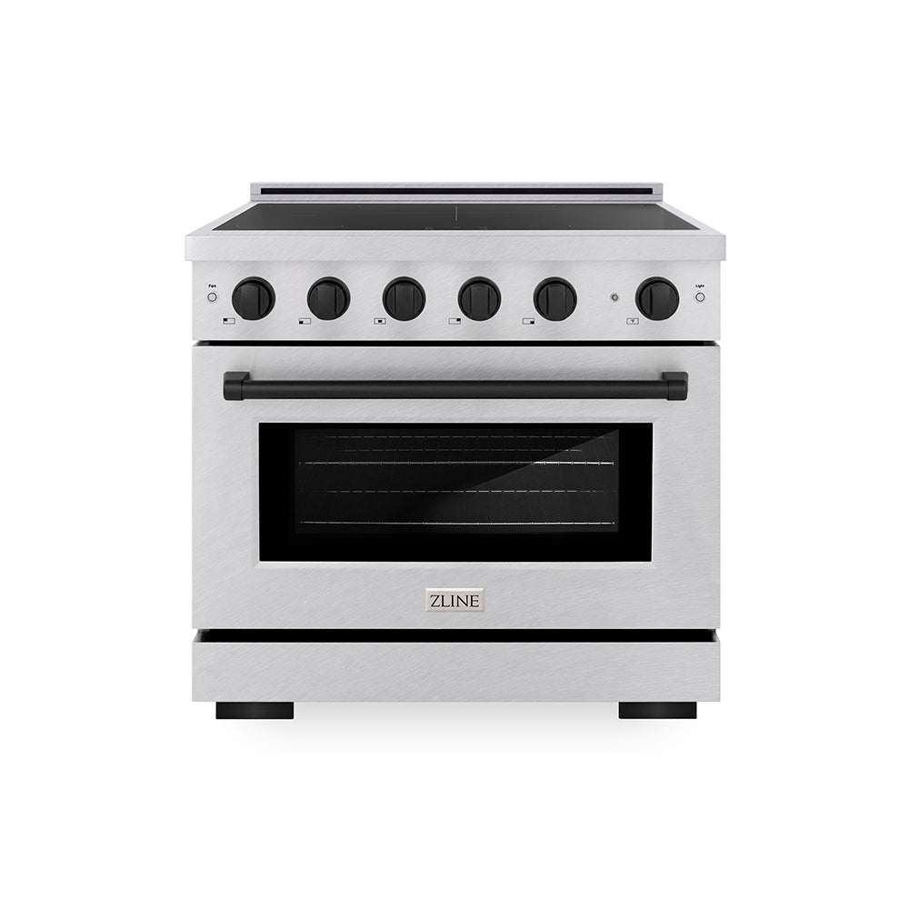 ZLINE Autograph Edition Paramount 36-inch range in satin stainless steel and matte black accents SINRSZ-36-MB