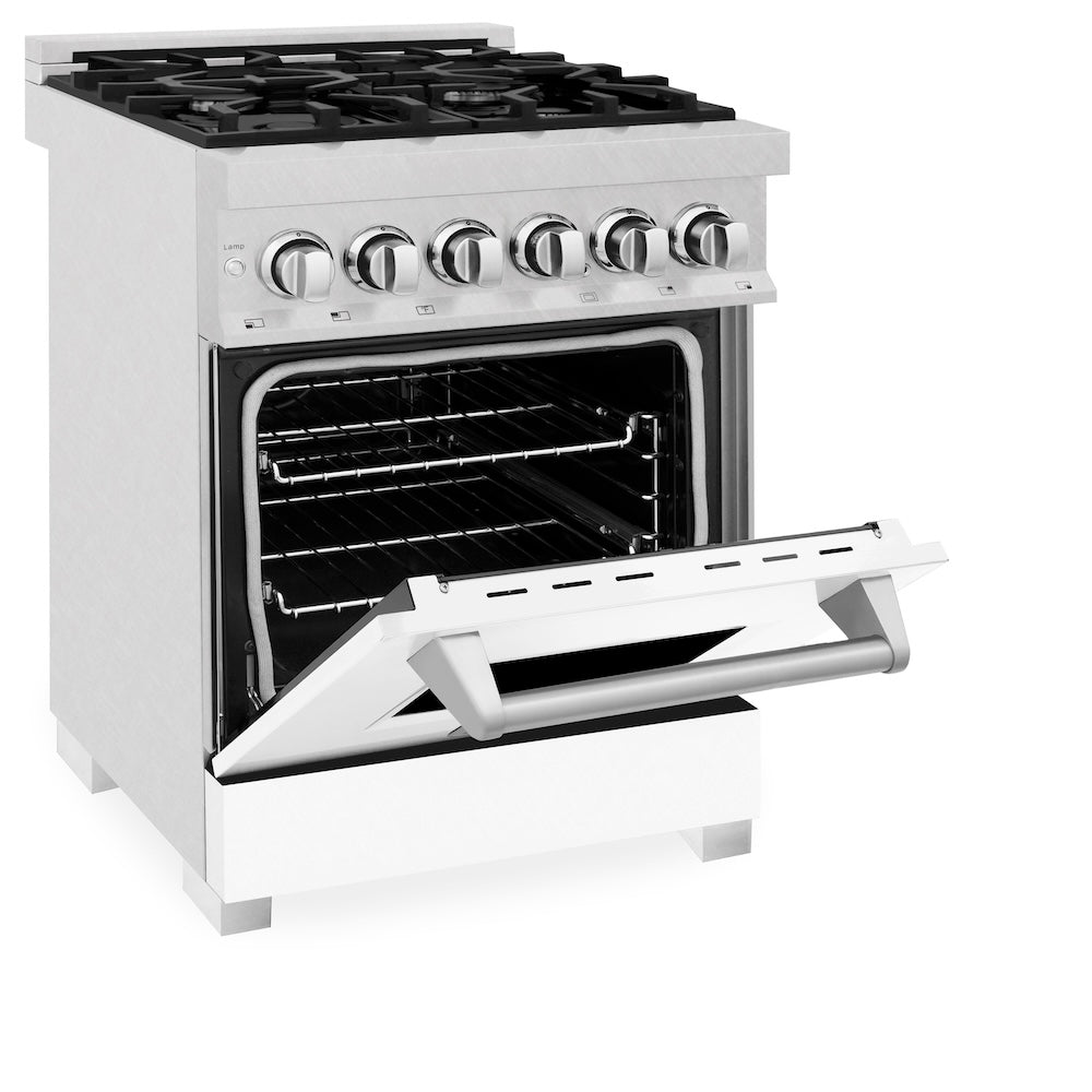 ZLINE Legacy 24-inch range in satin stainless steel with white matte door RAS-WM-24, door open