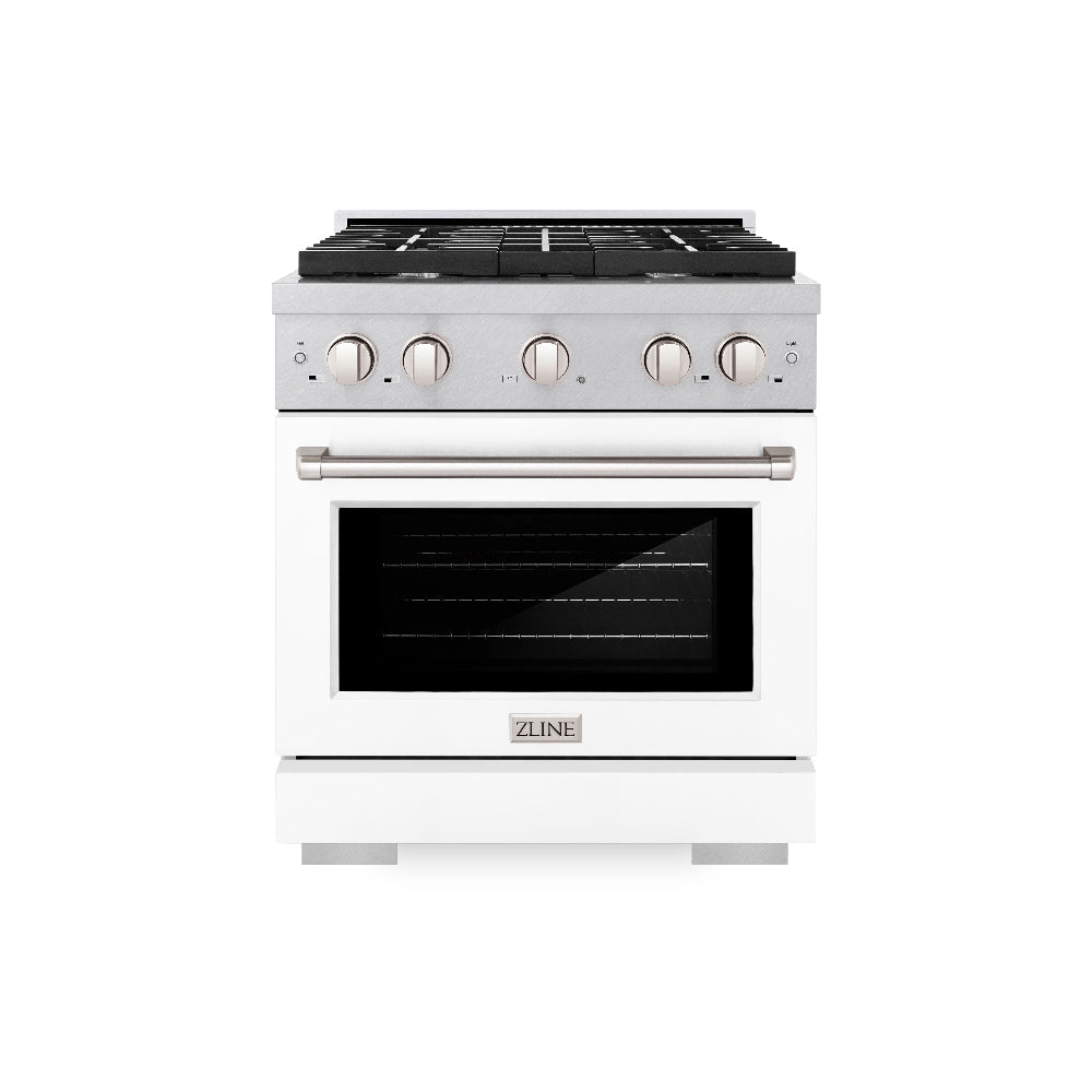 ZLINE Paramount 30-inch range in satin stainless steel with white matte door SDRS-WM-30, front view