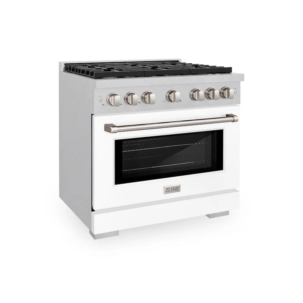 ZLINE Paramount 36-inch range in satin stainless steel with white matte door SDRS-WM-36