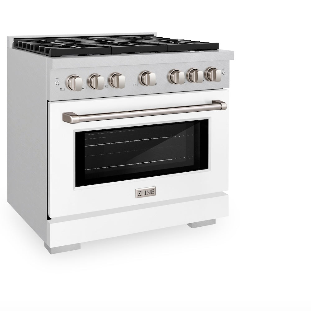 ZLINE Paramount 36-inch range in satin stainless steel with white matte door SDRS-WM-36, view 5