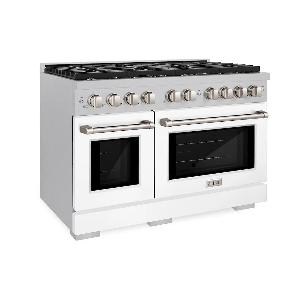 ZLINE Paramount 48-inch range in satin stainless steel with white matte door SDRS-WM-48