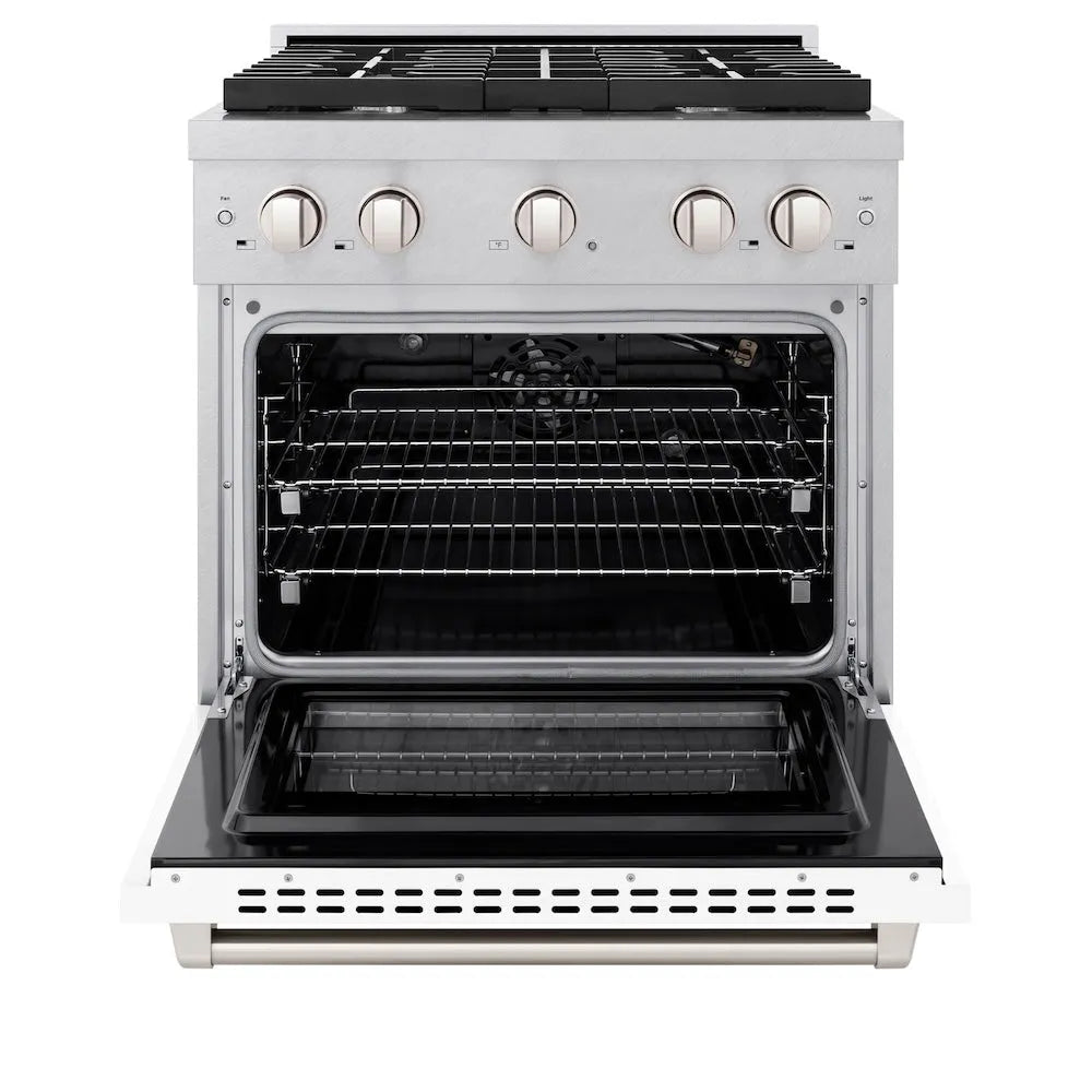 ZLINE Paramount 30-inch range in satin stainless steel with white matte door SGRS-WM-30, front view