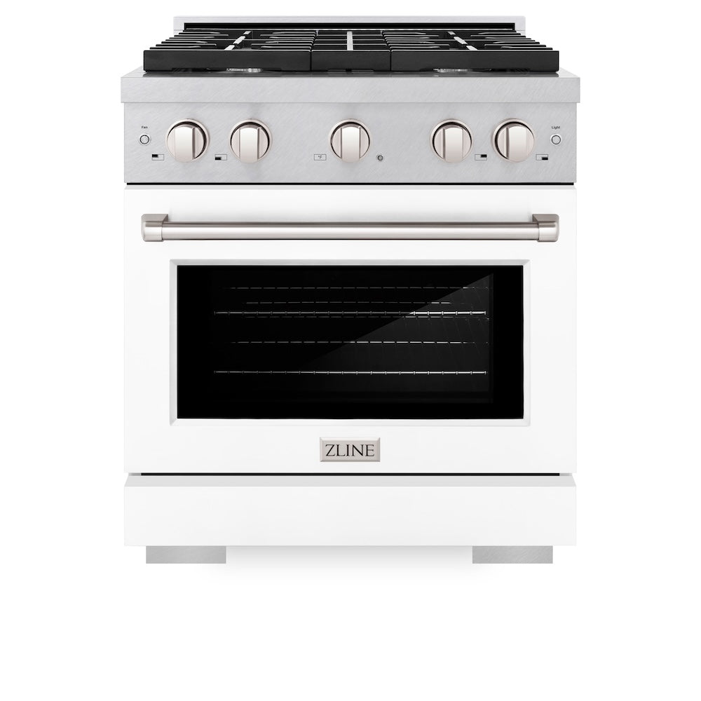 ZLINE Paramount 30-inch range in satin stainless steel with white matte door SGRS-WM-30, front view