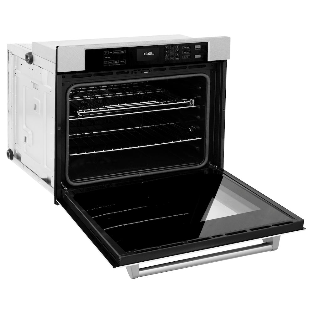 ZLINE Professional 30-inch wall oven in satin stainless steel with white matte door WASS-WM-30, door open