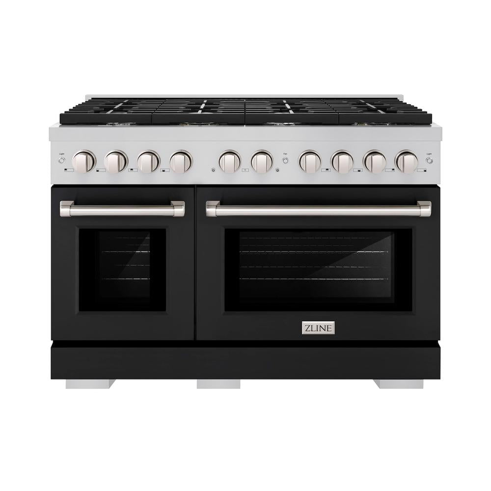 ZLINE Paramount 48-inch range in stainless steel with black matte door SDR-BLM-48, front view