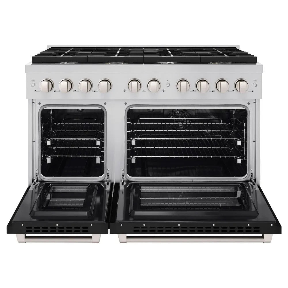 ZLINE Paramount 48-inch range in stainless steel with black matte door SDR-BLM-48, front view