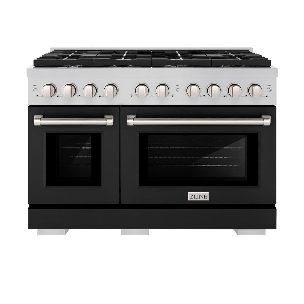 ZLINE Paramount 48-inch range in stainless steel with black matte door SDR-BLM-48, front view