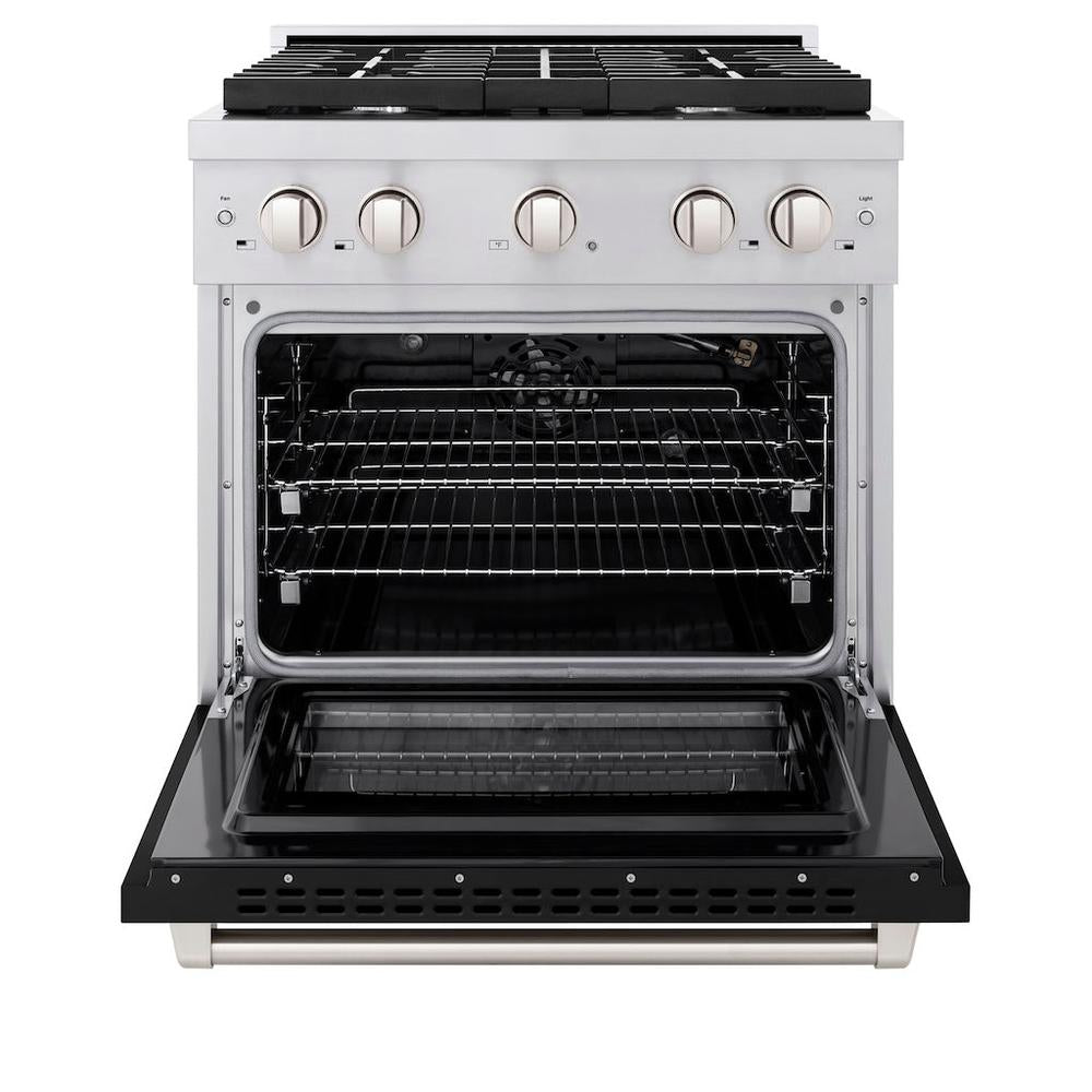 ZLINE Paramount 30-inch range in stainless steel with black matte door SGR-BLM-30, front view