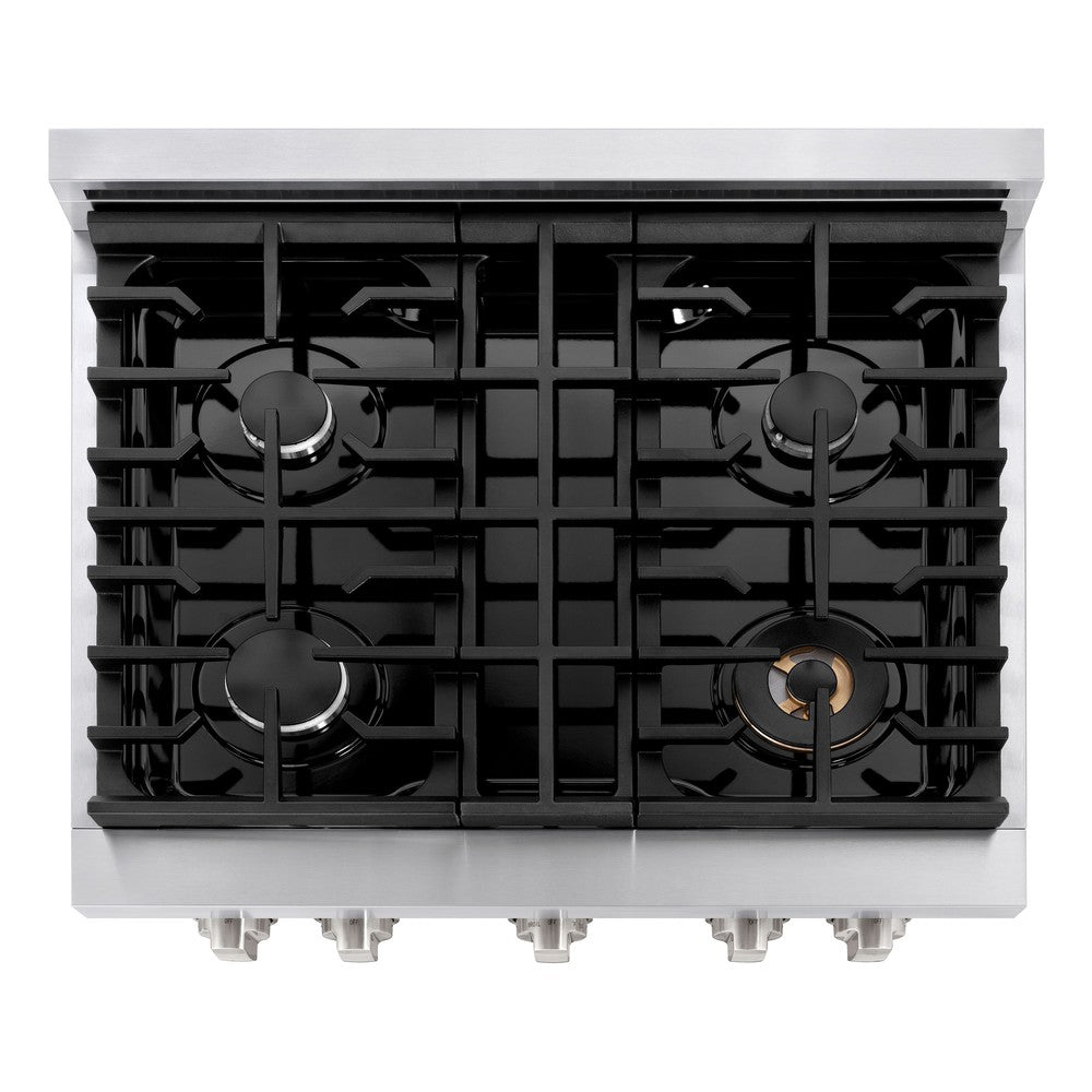 ZLINE Paramount 30-inch range in stainless steel with black matte door SGR-BLM-30, from above