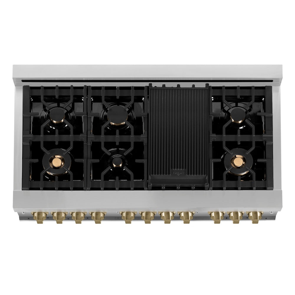 ZLINE Autograph Edition Legacy 48-inch range in stainless steel and champagne bronze accents RAZ-48-CB, from above