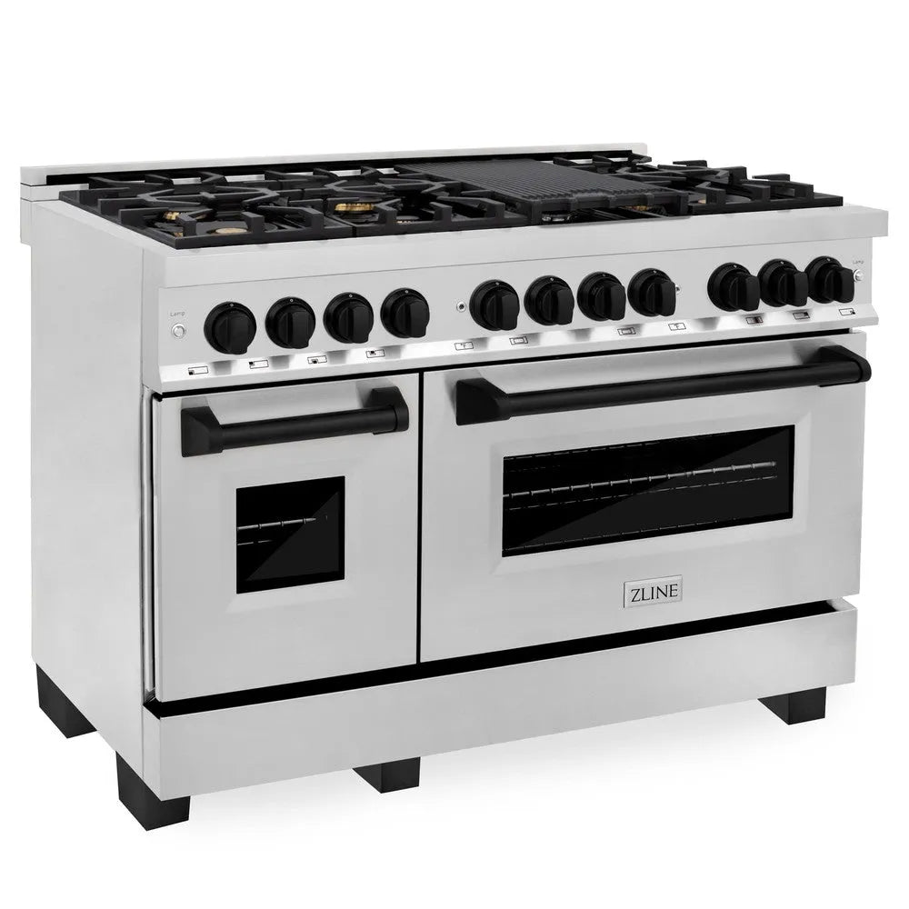 ZLINE Autograph Edition Legacy 48-inch range in stainless steel and matte black accents RAZ-48-MB