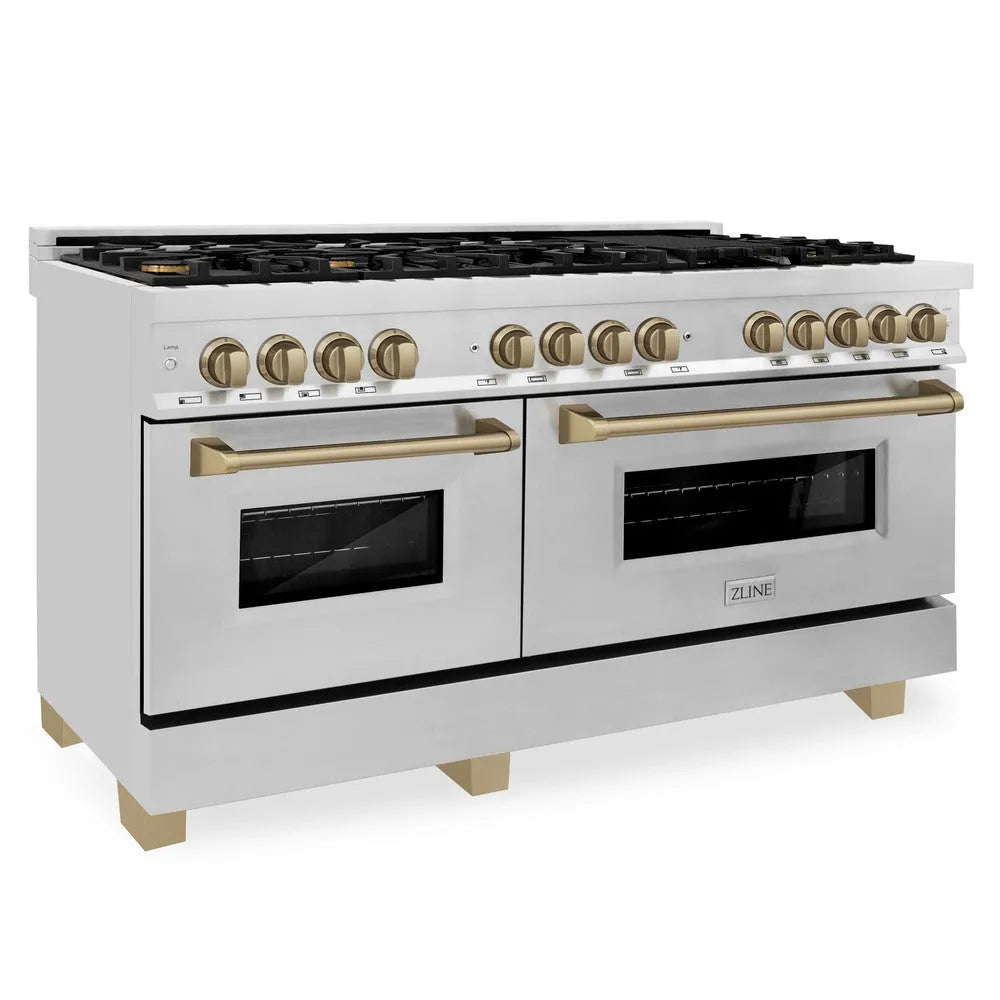 ZLINE Autograph Edition Legacy 60-inch range in stainless steel and champagne bronze accents RAZ-60-CB