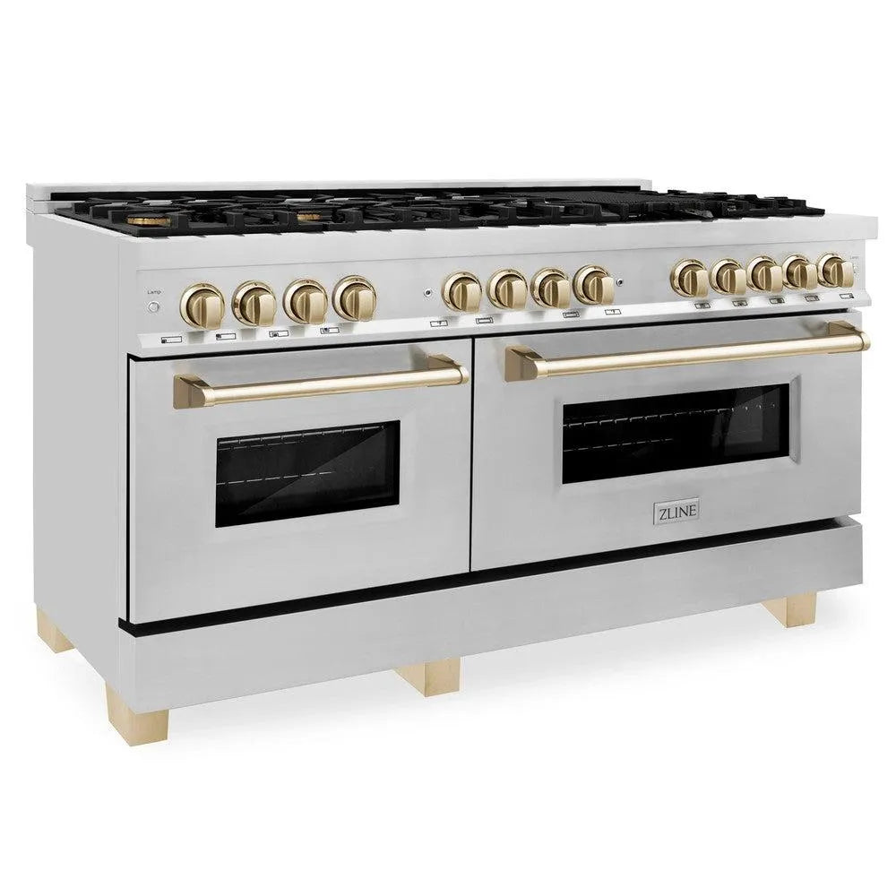 ZLINE Autograph Edition Legacy 60-inch range in stainless steel and polished gold accents RAZ-60-G