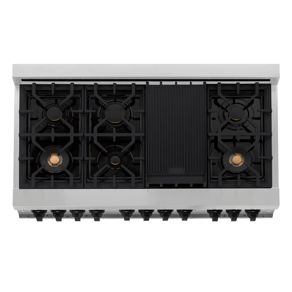 ZLINE Autograph Edition Legacy 48-inch range in stainless steel with white matte door and matte black accents RAZ-WM-48-MB, from above