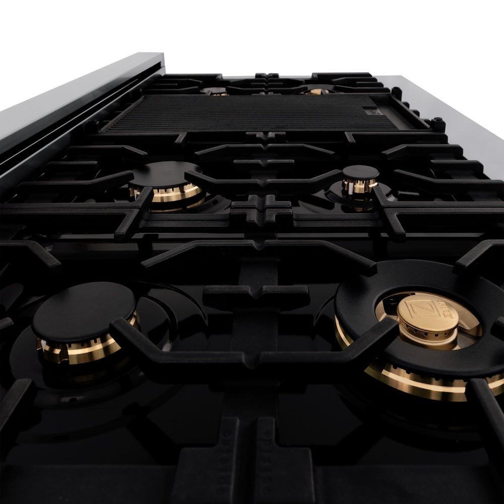 ZLINE Autograph Edition Legacy 48-inch rangetop in stainless steel and polished gold accents RTZ-48-G, detail