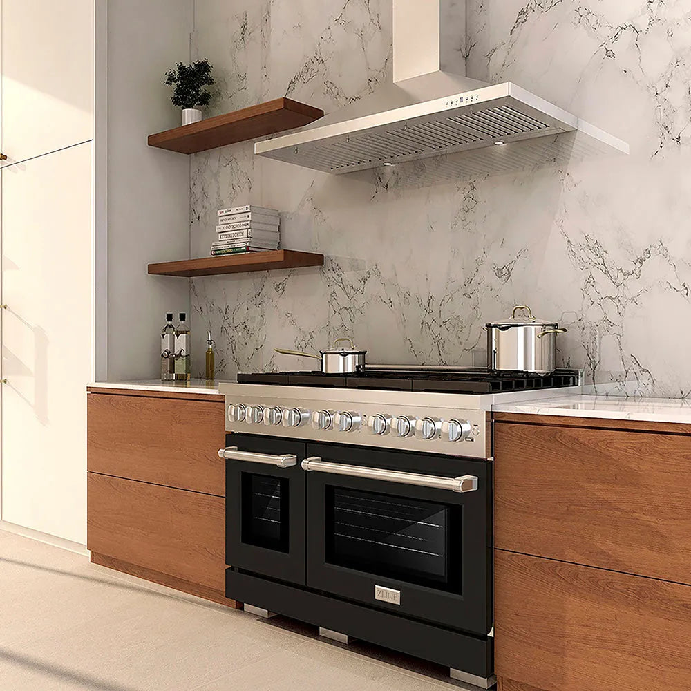 ZLINE Paramount 48-inch range in black matte PSDR-BLM-48, from above
