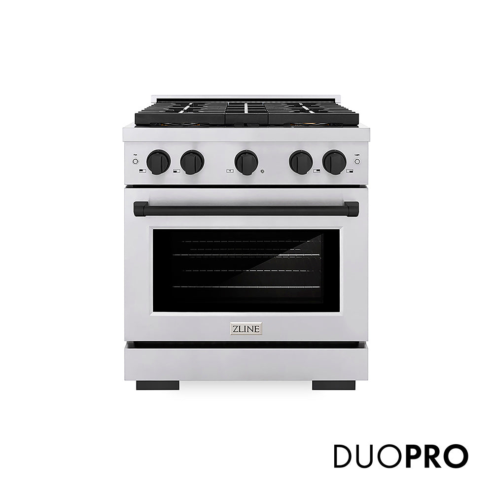 ZLINE Autograph Edition Paramount 30-inch range in stainless steel and matte black accents PSDRZ-30-MB