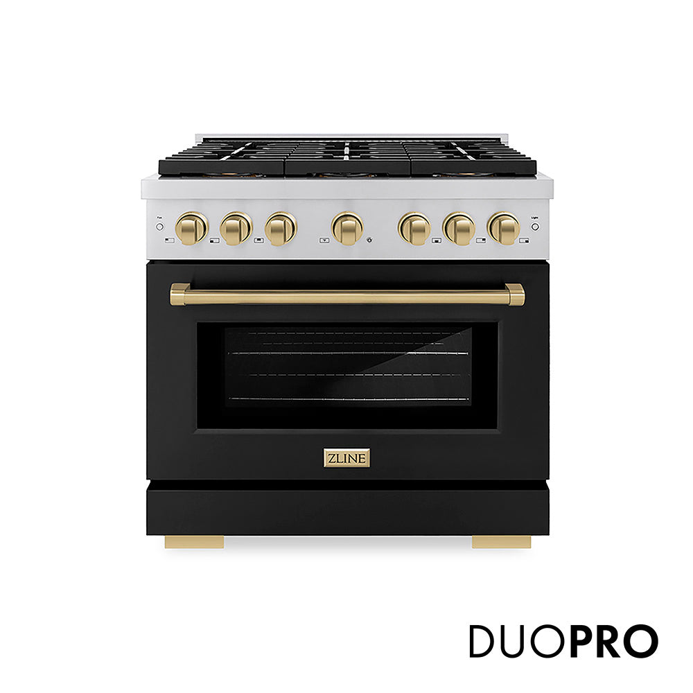 ZLINE Autograph Edition Paramount 36-inch range in black matte and champagne bronze accents PSDRZ-BLM-36-CB