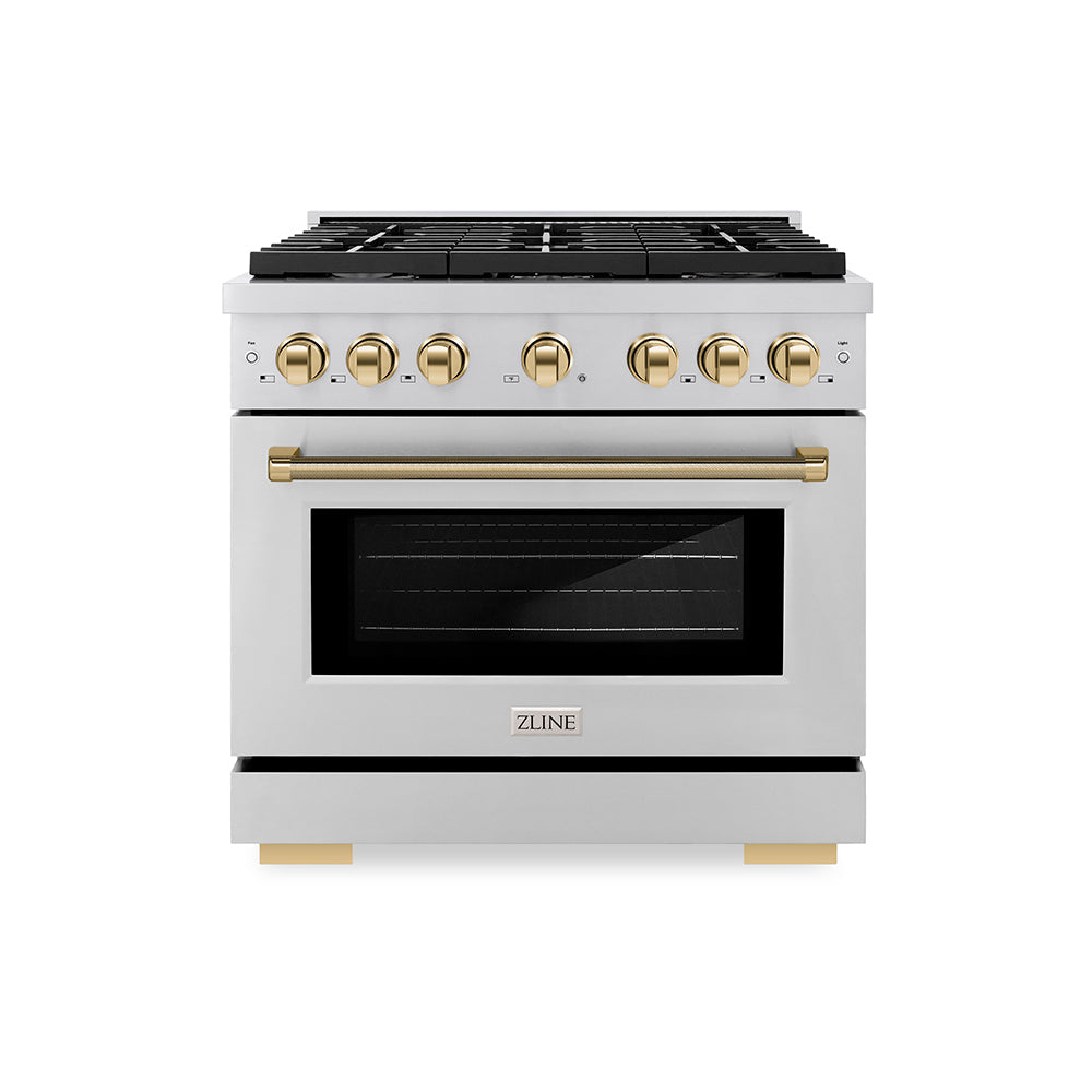 ZLINE Autograph Edition Paramount 36-inch range in stainless steel and polished gold accents SDRZ-36-KG