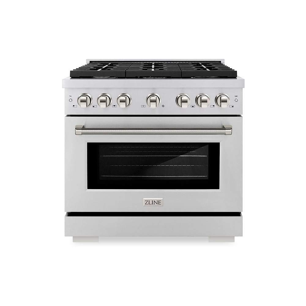 ZLINE Autograph Edition Paramount 36-inch range in stainless steel and polished nickel accents SDRZ-36-KPN