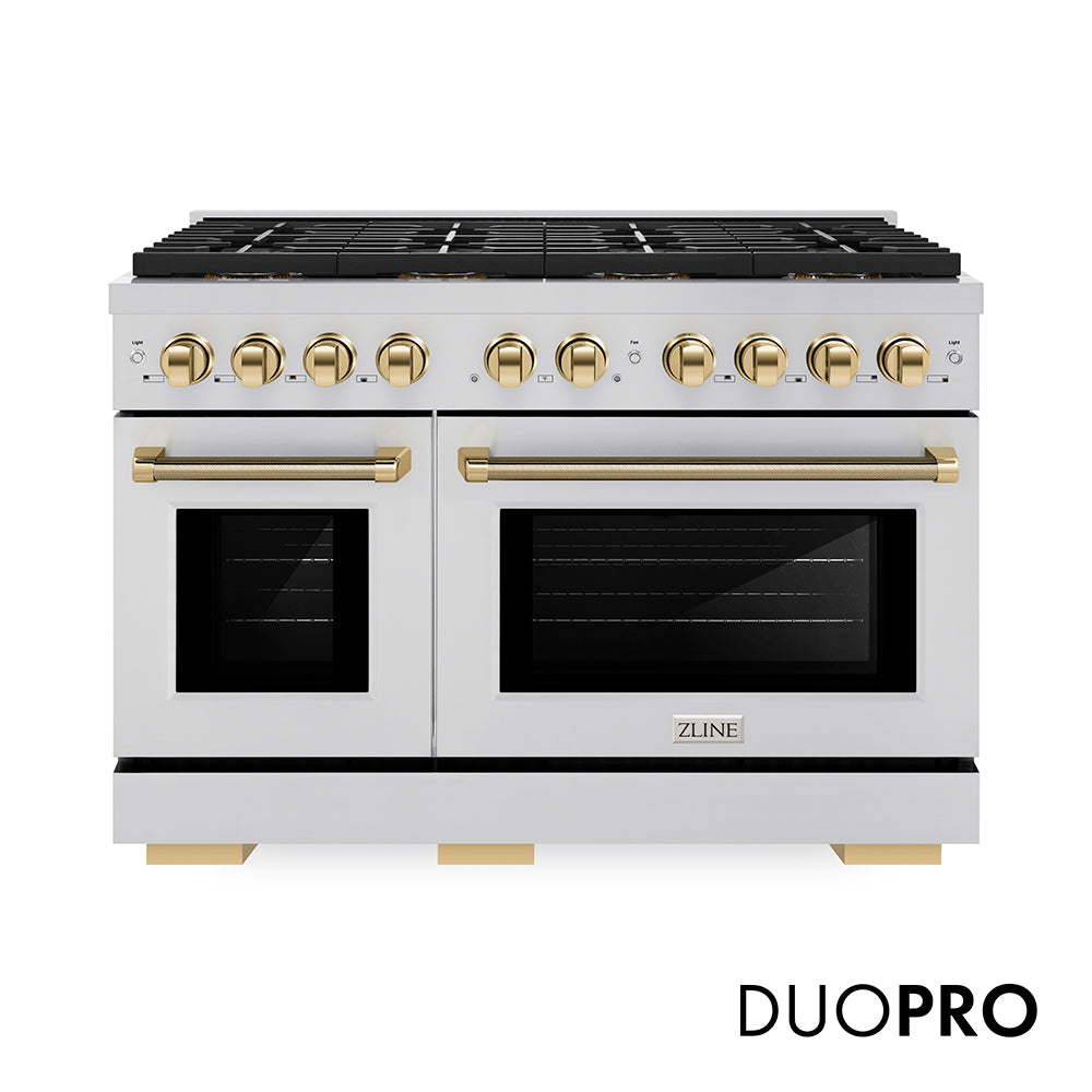 ZLINE Autograph Edition Paramount 48-inch range in stainless steel and polished gold accents PSDRZ-48-KG