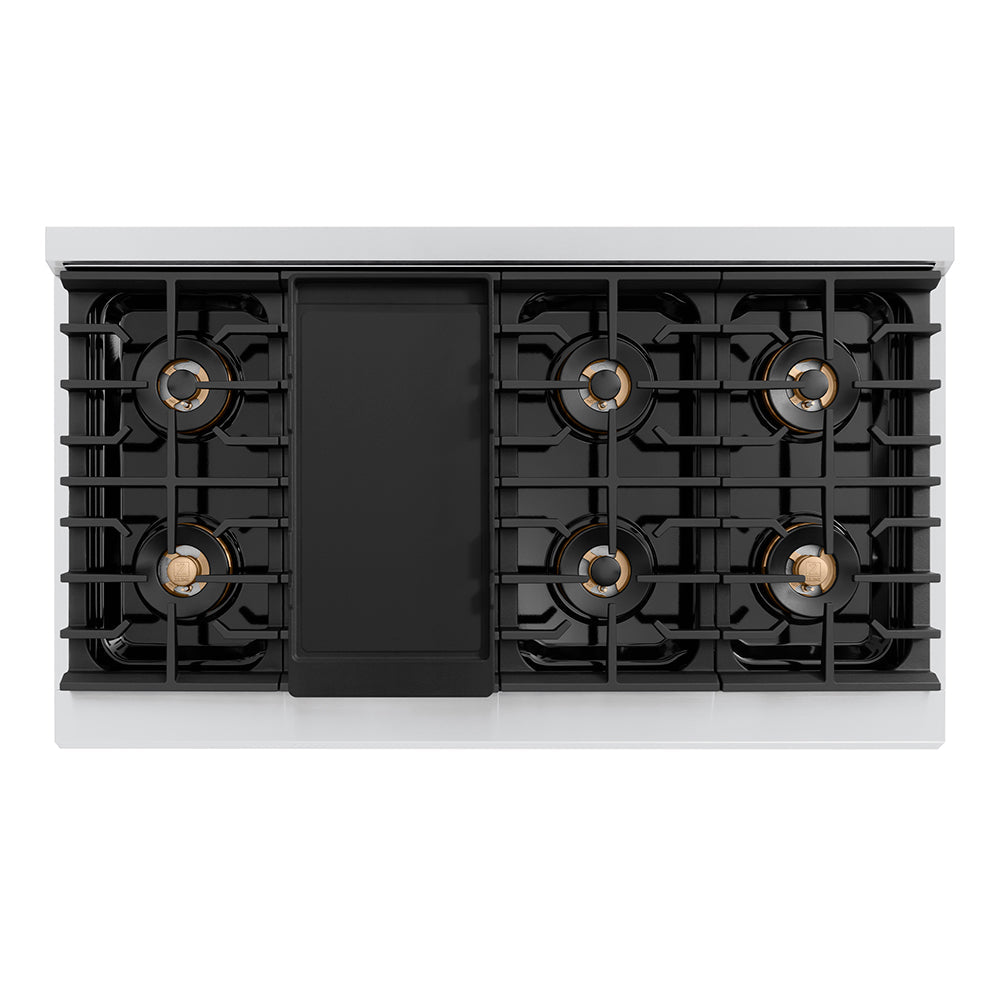 ZLINE Autograph Edition Paramount 48-inch range in stainless steel and polished gold accents PSDRZ-48-KG, from above