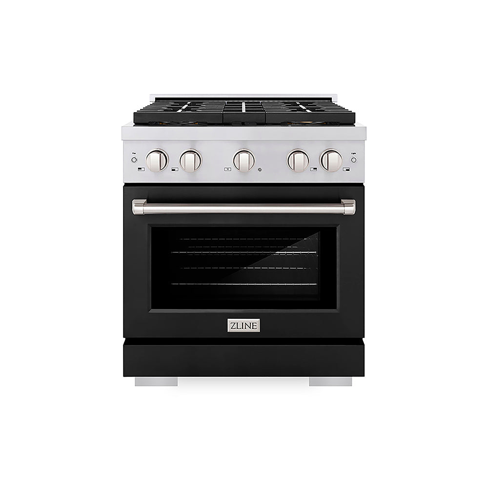 ZLINE Paramount 30-inch range in black matte PSGR-BLM-30, front view