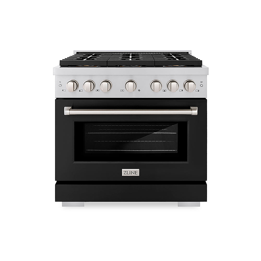 ZLINE Paramount 36-inch range in black matte PSGR-BLM-36, front view