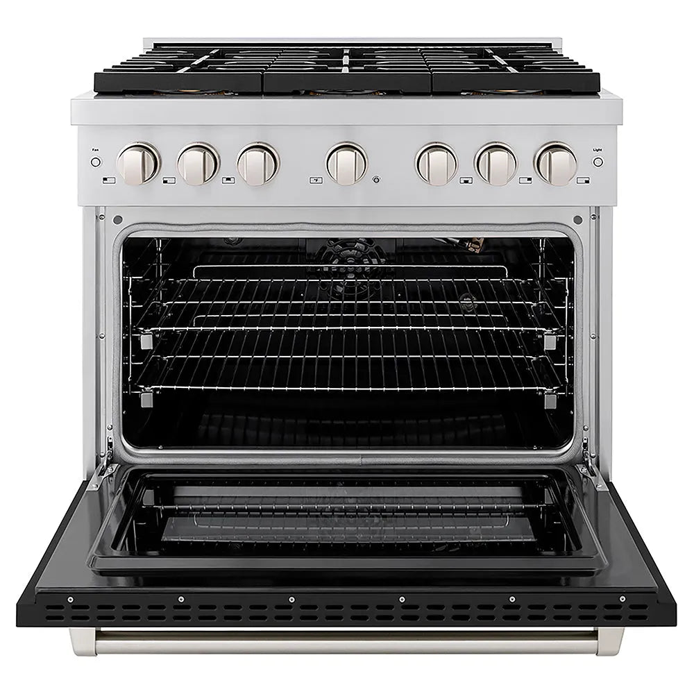 ZLINE Paramount 36-inch range in black matte PSGR-BLM-36, front view