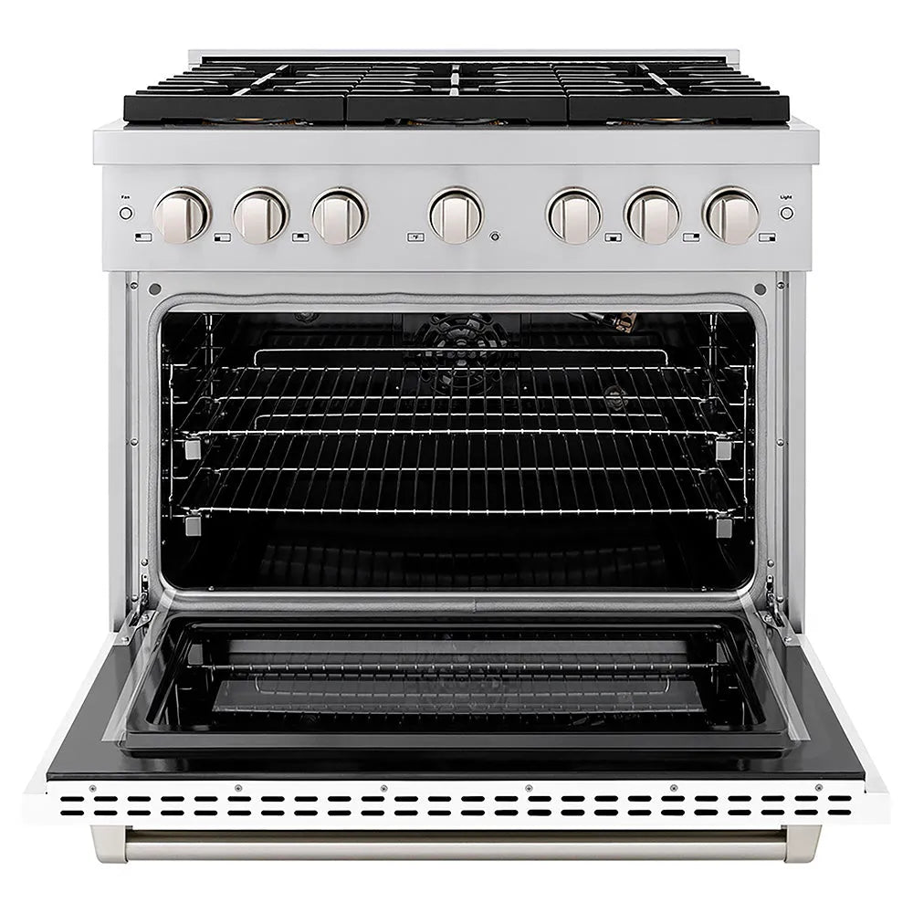 ZLINE Paramount 36-inch range in white matte PSGR-WM-36, front view