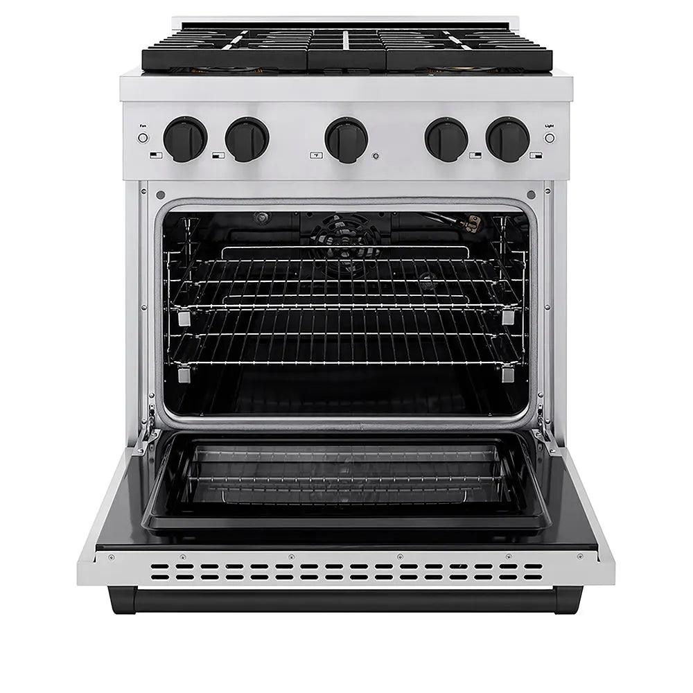 ZLINE Autograph Edition Paramount 30-inch range in stainless steel and matte black accents PSGRZ-30-MB, front view