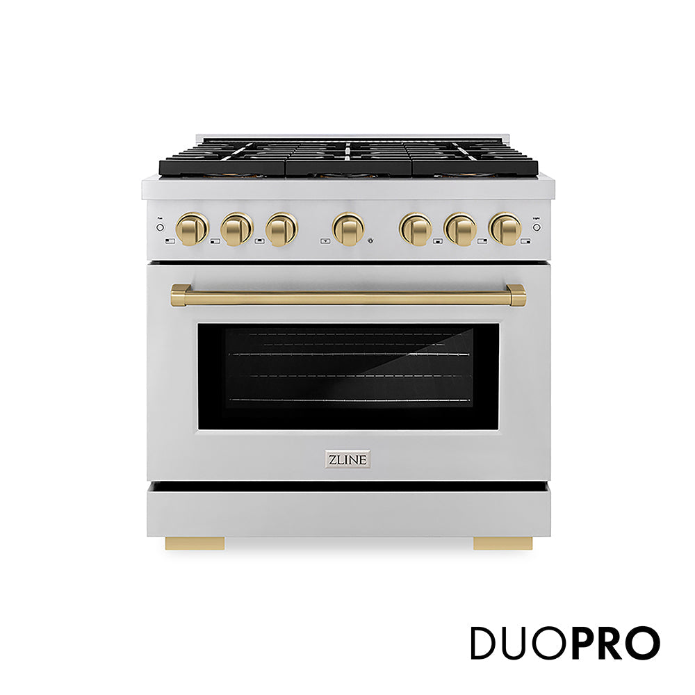 ZLINE Autograph Edition Paramount 36-inch range in stainless steel and champagne bronze accents PSGRZ-36-CB