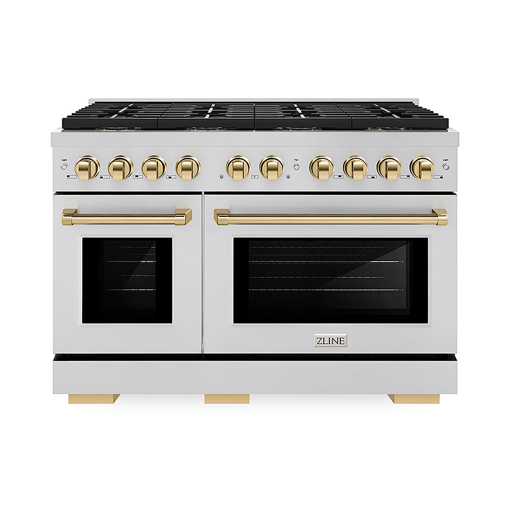 ZLINE Autograph Edition Paramount 48-inch range in stainless steel and polished gold accents PSGRZ-48-G, front view
