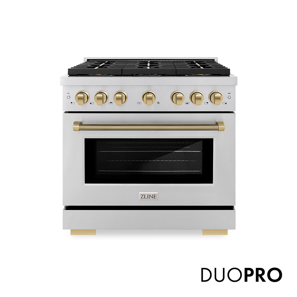ZLINE Autograph Edition Paramount 36-inch range in stainless steel and champagne bronze accents PSGRZ-36-KCB