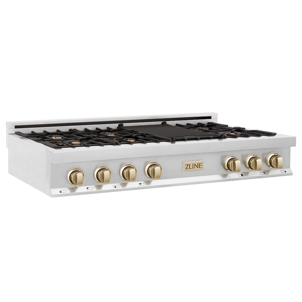ZLINE Autograph Edition Legacy 48-inch rangetop in stainless steel and polished gold accents RTZ-48-G