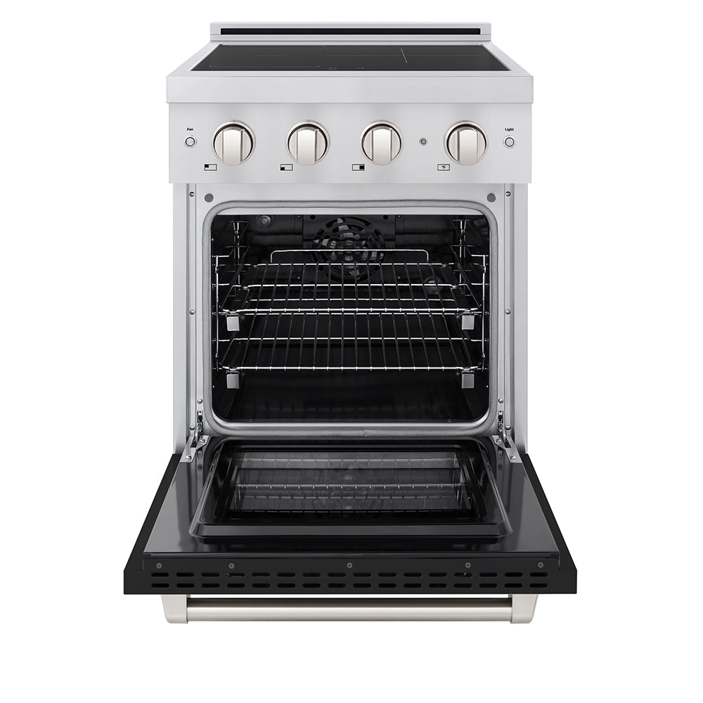ZLINE Paramount 24-inch range in stainless steel with black matte door SINR-BLM-24, front view