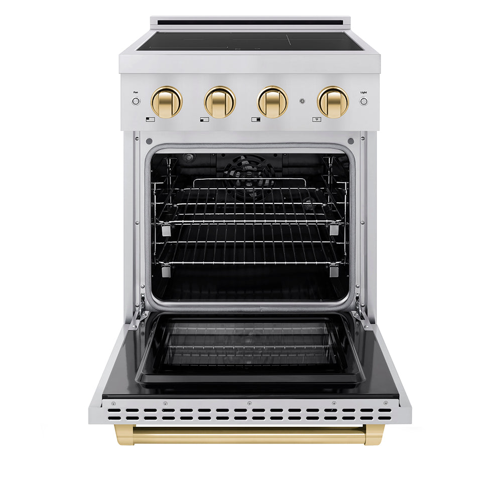 ZLINE Autograph Edition Paramount 24-inch range in stainless steel and polished gold accents SINRZ-24-G, front view