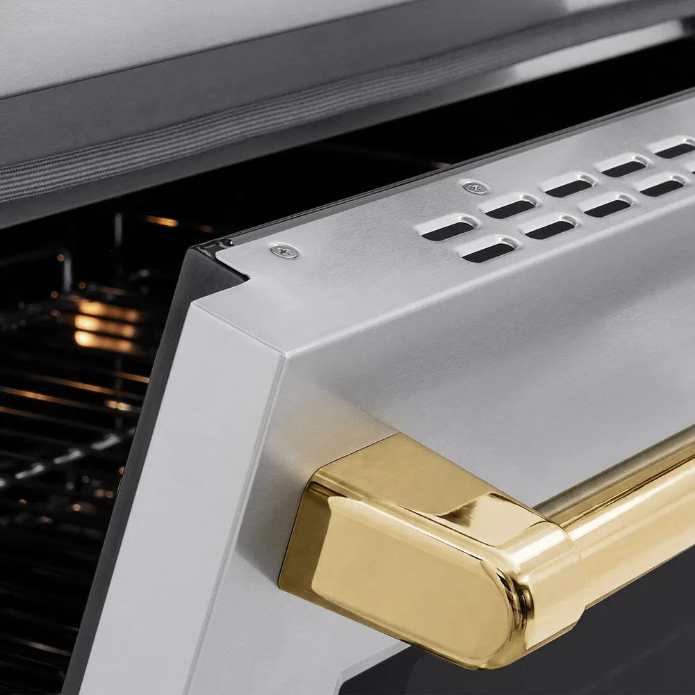 ZLINE Autograph Edition Paramount 24-inch range in stainless steel and polished gold accents SINRZ-24-G, detail