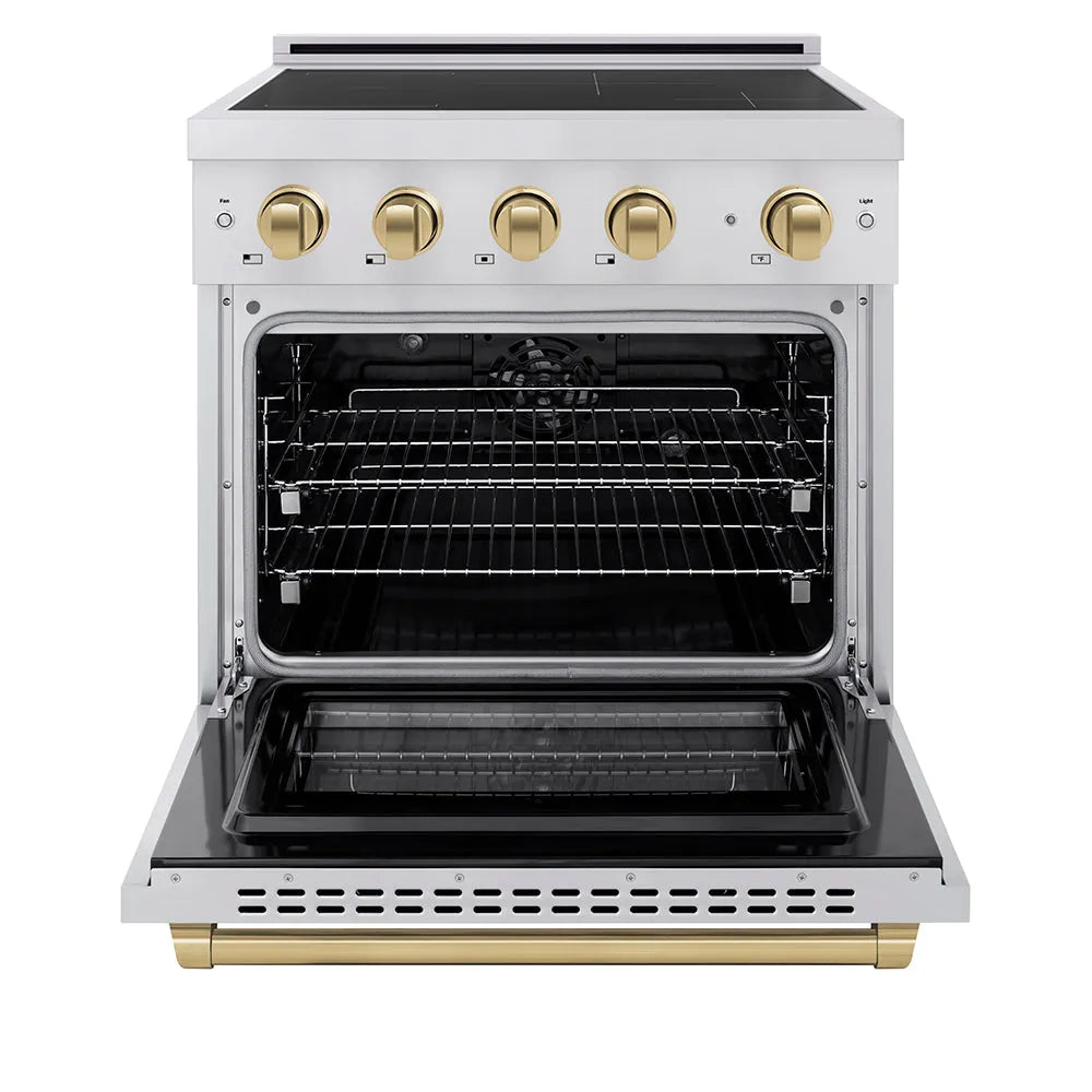 ZLINE Autograph Edition Paramount 30-inch range in stainless steel and champagne bronze accents SINRZ-30-CB, front view