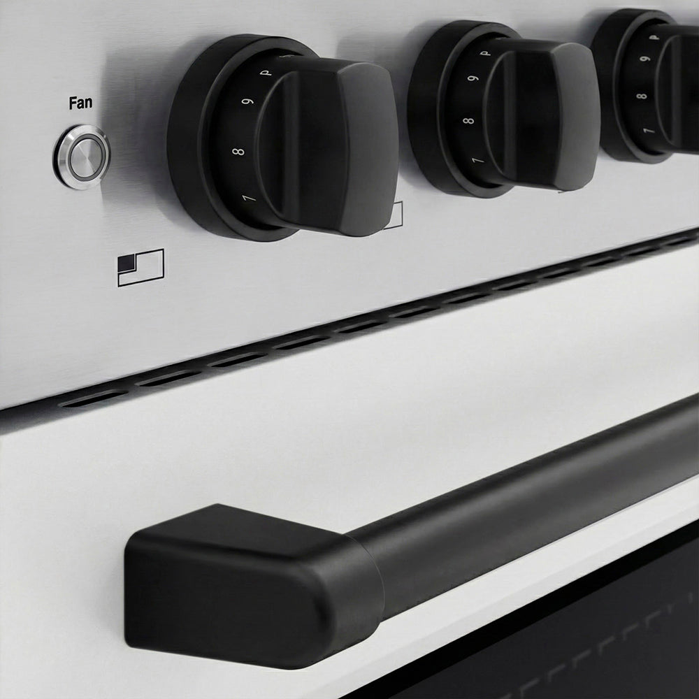 ZLINE Autograph Edition Paramount 24-inch range in stainless steel with white matte door and matte black accents SINRZ-WM-24-MB, detail