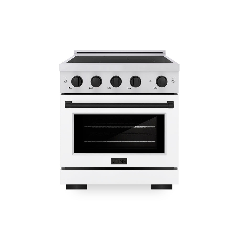 ZLINE Autograph Edition Paramount 30-inch range in stainless steel with white matte door and matte black accents SINRZ-WM-30-MB